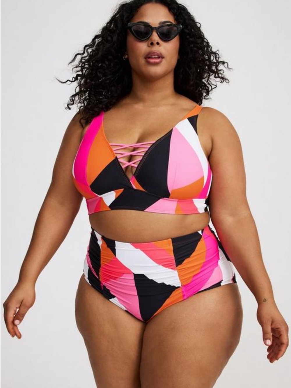 Torrid Giant Geo Ruched High Rise Swim Bottom Size 2 2X NWT 18 20